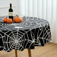 thumbnail image 3 of Halloween Tablecloth Round 70 Inch Black Spider Web Table Cloth - Polyester Cobweb Round Black Halloween Table Cover Washable Waterproof for Holiday Party Picnic Kitchen Dining Outdoor Décor, 3 of 6