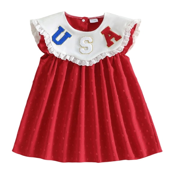 Staki Toddler Baby Girl 4th of July Outfit American Flag Bowknot 4th of July Dress Kids Girls Fourth of July Clothes,18-24 Months