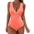 thumbnail image 1 of Cathalem Womens Swimwear Halter Bathing Suit Ruffle Plunging Neck Tummy Control Back Tie,Red S, 1 of 5