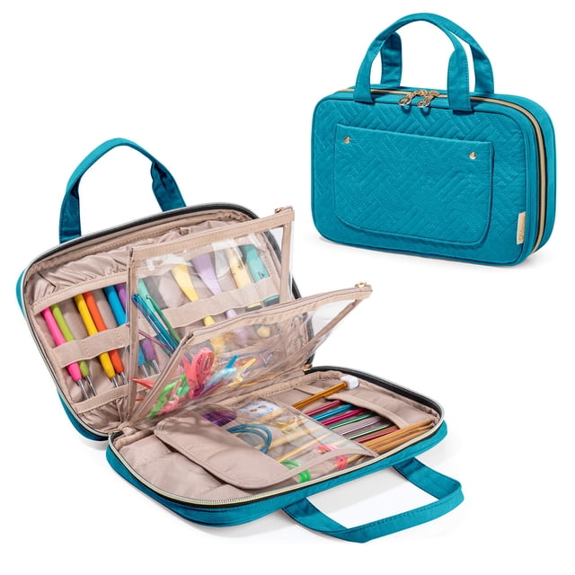 Estuche organizador Yarwo para agujas de tejer, 28 x 18 x 4 cm, color verde azulado