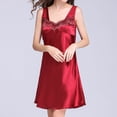 thumbnail image 4 of Homgro Women's Sleeveless Nightgown Sexy Satin Sleep Dress Built-in Bra V Neck Tank Lounge Dresses Mini Lace Nightdress Silk Silky A-line Burgundy Small, 4 of 5