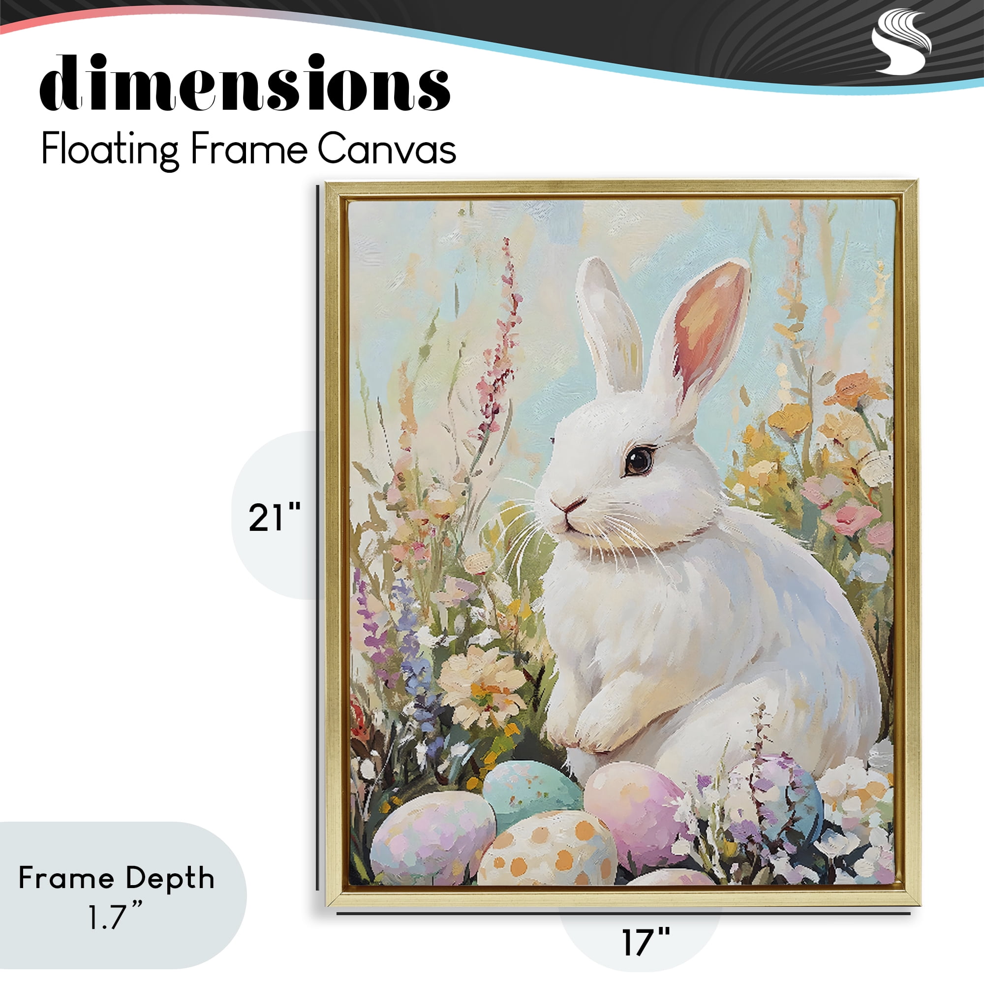 Stupell Industries White Easter Bunny in Wildflowers Gold Framed Floater Canvas Wall Art, design by The Prints Vibe