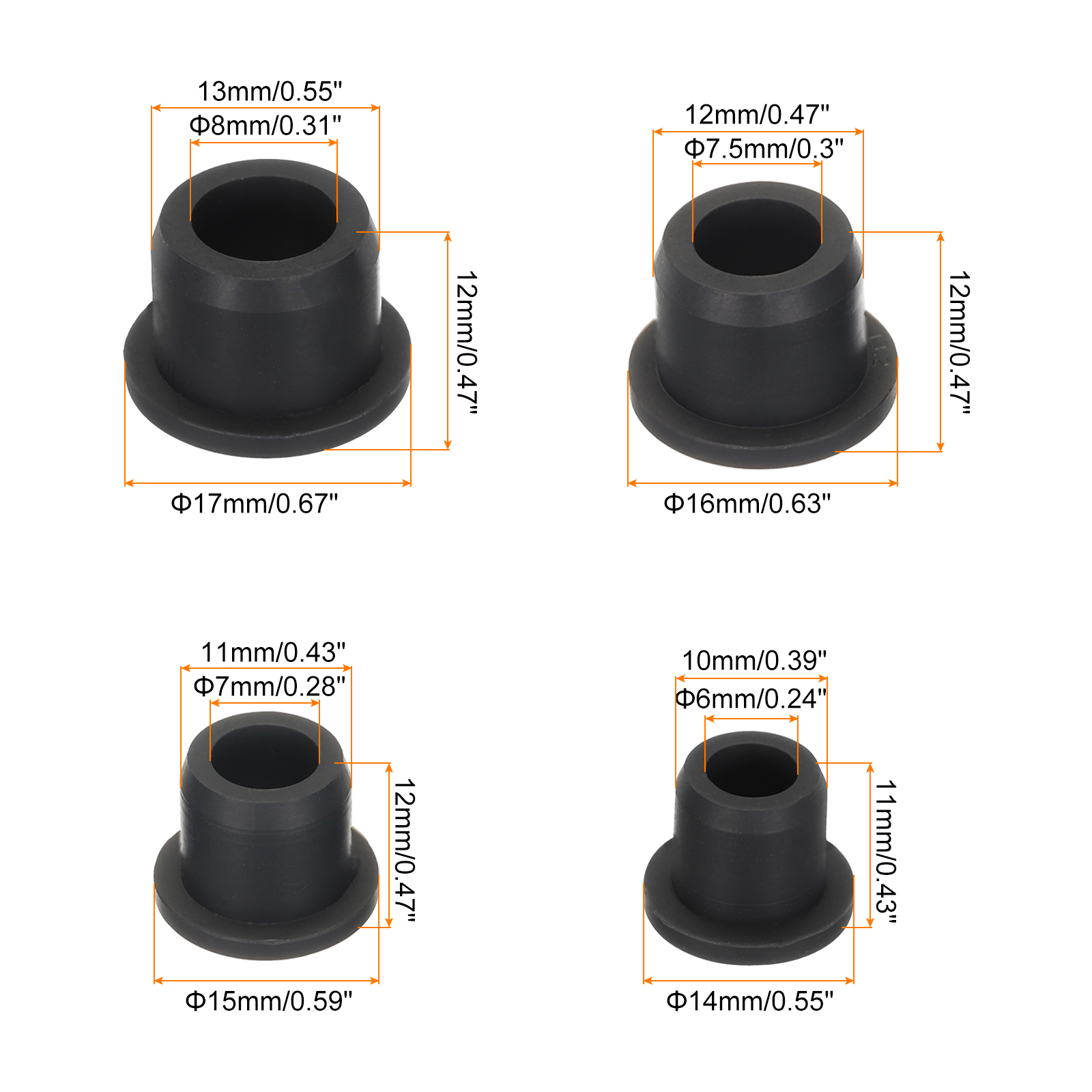 Uxcell T Shape Rubber Grommet Mount Dia 11mm/10mm/12mm/13mm,ID 7mm/6mm/7.5mm/8mm Seal Protection Cable Grommets Flexible