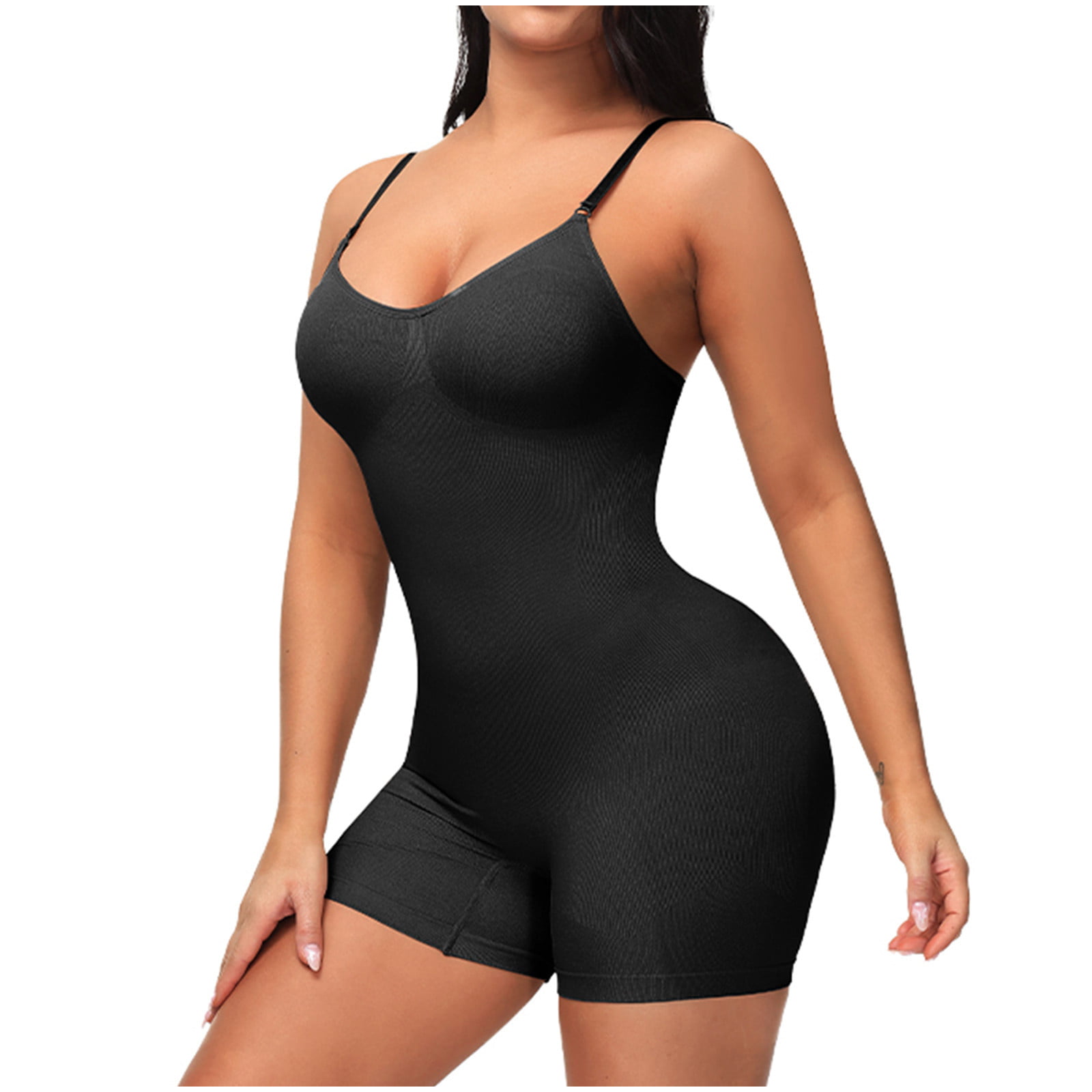 jsaierl Shapewear for Women Tummy Control Fajas Colombianas Spaghetti Strap  Sexy Bodycon Tank Top Bodysuit One Piece Jumpsuit with Bra 