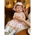 thumbnail image 5 of BemeyourBBs 2Pcs Newborn Baby Girl Summer Clothes Smocked Outfit Romper Dress Sleeveless Square Neck Floral Cherry Print Smocked Dress Sunhat Set, 5 of 9