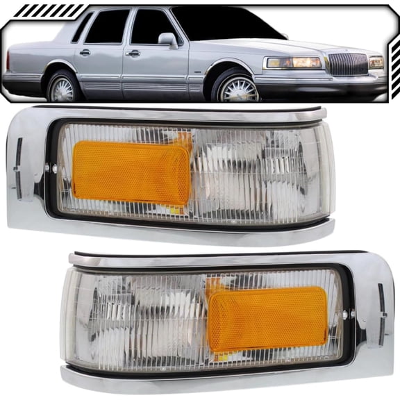 EPIC LIGHTING OE Style Halogen Corner Lights w/ Emblem Provision Assembly Replacement for FORD 95-97 TOWN CAR [ FO2550132 FO2551132 F5VY15A201B F5VY15A201A ] Pair