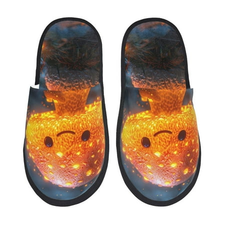 Balery Glowing Mushroom In Forest Slient Indoor Furry Fleece Comfort House Shoes Soft Non-Slip Home Shoes Cotton slippers House Slippers-- Medium