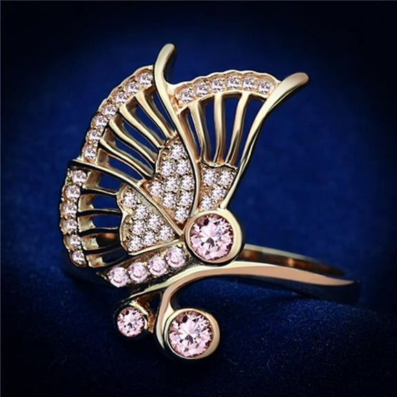 Alamode TS094-5 Women Rose Gold 925 Sterling Silver Ring with AAA Grade CZ in Rose - Size 5