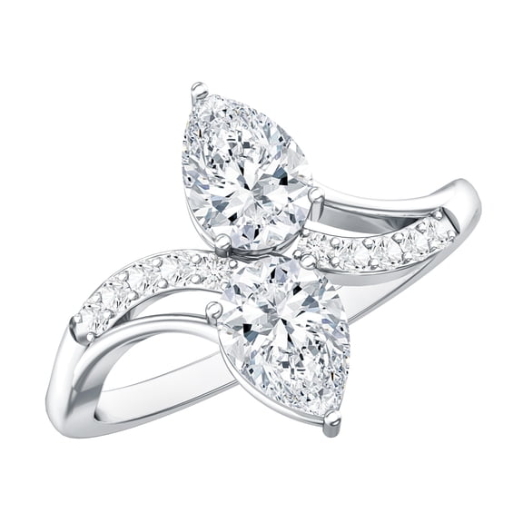 Rosec Jewels Toi Et Moi Diamond Engagement Ring - EF-VS Grade Lab Created Diamond Ring (5x7 mm Pear), 925 Sterling Silver, US 4.00