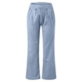 thumbnail image 4 of felwors Women's Linen Cotton Flare Pants – Wide Leg Drawstring Waist Lounge Pants, Breathable Summer Bottoms for Casual Wear, Beach, Travel, and Everyday Comfort (Light Blue, XXL), 4 of 5