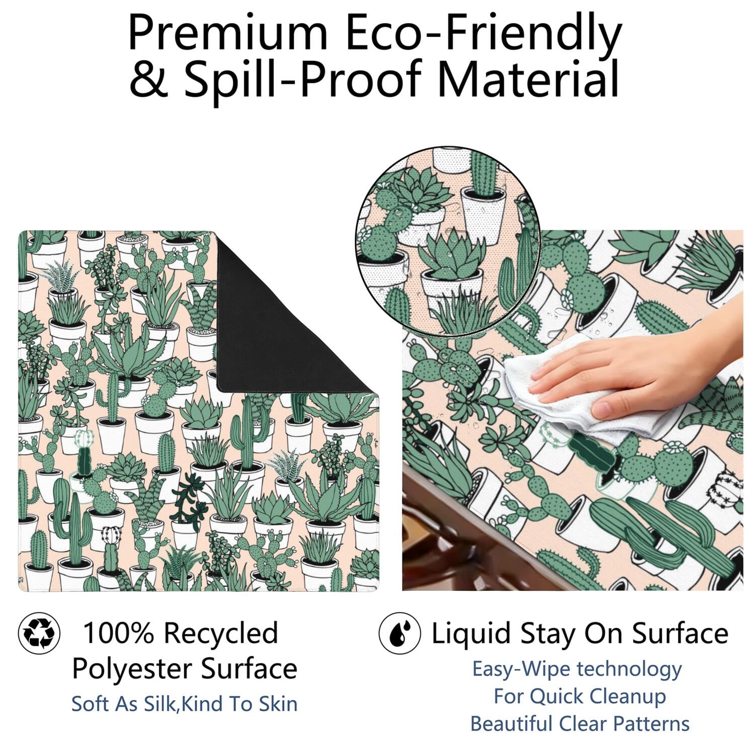 31.5 Inch Square Plants Pattern Game Mat Constructed from Rubber with Anti-Slip Backing Grip and Noise Dampening Qualities for Mahjong Board Games Card Games