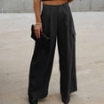 thumbnail image 2 of Women Solid Casual Pocket Wide Leg Pants Elastic Waist Loose Pants Cargo Pants, 2 of 2