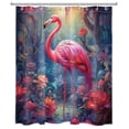 thumbnail image 2 of HVEST Tropical Dream Forest Shower Curtain for Bathroom Pink Flamingo and Floral Pastel Plant Jungle Bathroom Shower Curtains with Hooks, Nature Landscape Bathroom Curtains Shower Set 60x72 inch, 2 of 5