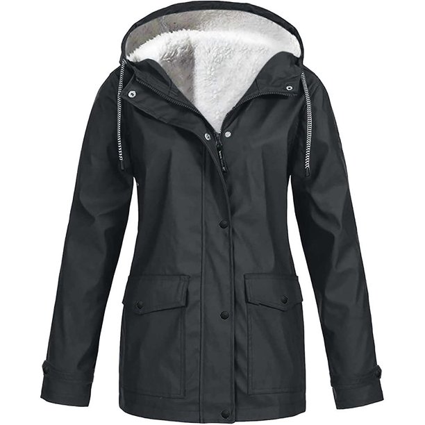 Chaqueta de lluvia de lana forrada para mujer, impermeable con capucha para invierno al aire libre, chaquetas de esquí cálidas para la nieve para mujer, Color sólido