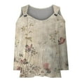thumbnail image 5 of YEYLANERS Cold Shoulder Top for Women Dressy,Womens Eyelet 3/4 Sleeves Tops V Neck Tunic Shirts Floral Print Blouses Fall Sexy Loose O Ring Shoulder T Shirts 2024,Khaki,L, 5 of 5