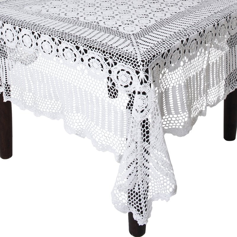 Rural Cotton Crochet Tablecloth Square Handmade Table Light Beige Tablecloth 