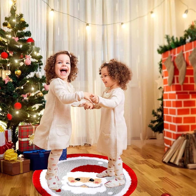 Christmas Round Carpet Dense Flocking Floor Mat Round Holiday Decoration Carpet Living Room Carpet Non-slip Mat