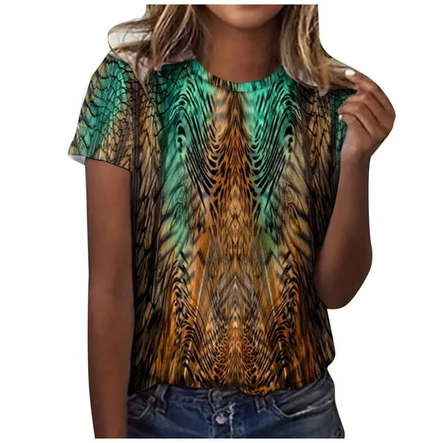 Moda mujer cuello redondo impresión camisa camisetas manga corta verano camiseta Tops blusa Pompotops hkajfhjk462909