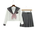 thumbnail image 2 of New SoftRed bow cute uniform college style spring and autumn long-sleeved college style pleated skirt suit-short sleeves (goldfish knot included)-S, 2 of 6