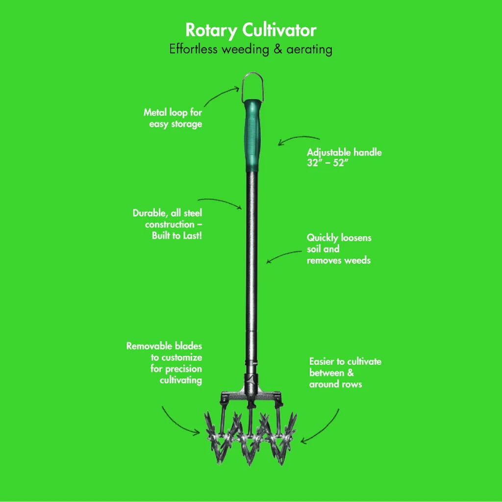 Yard Butler Garden Soil Cultivator Bundle - Long-Handled Hand Tiller and Rotary Garden Cultivator Set - Gardening Tools for Tilling, Mixing Soil or Planting - Suitable for Gardens, Lawns and Outdoor