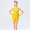 thumbnail image 2 of Otqutp Girls Sequin Tassel Dress Fringe Rhinestone Cut Out Ballet Dresses Halter Cute Shinny Dancewear with Gloves, 2 of 7
