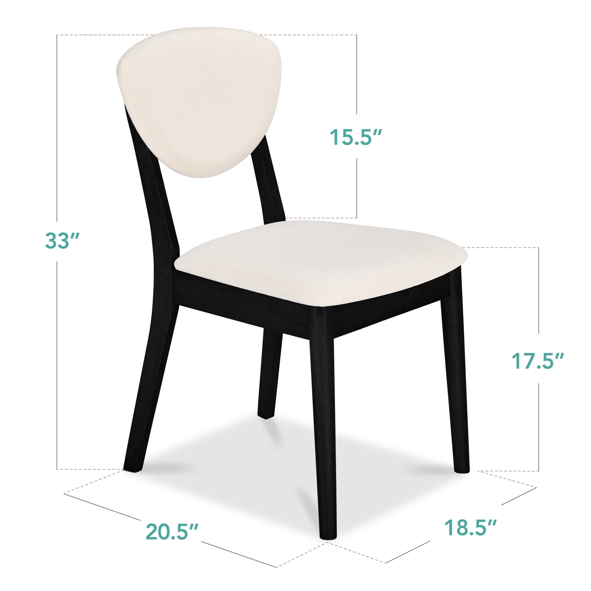 Best Choice Products 2-Piece Mid-Century Modern Wood & Upholstered Dining Chair Set - Black / Cream