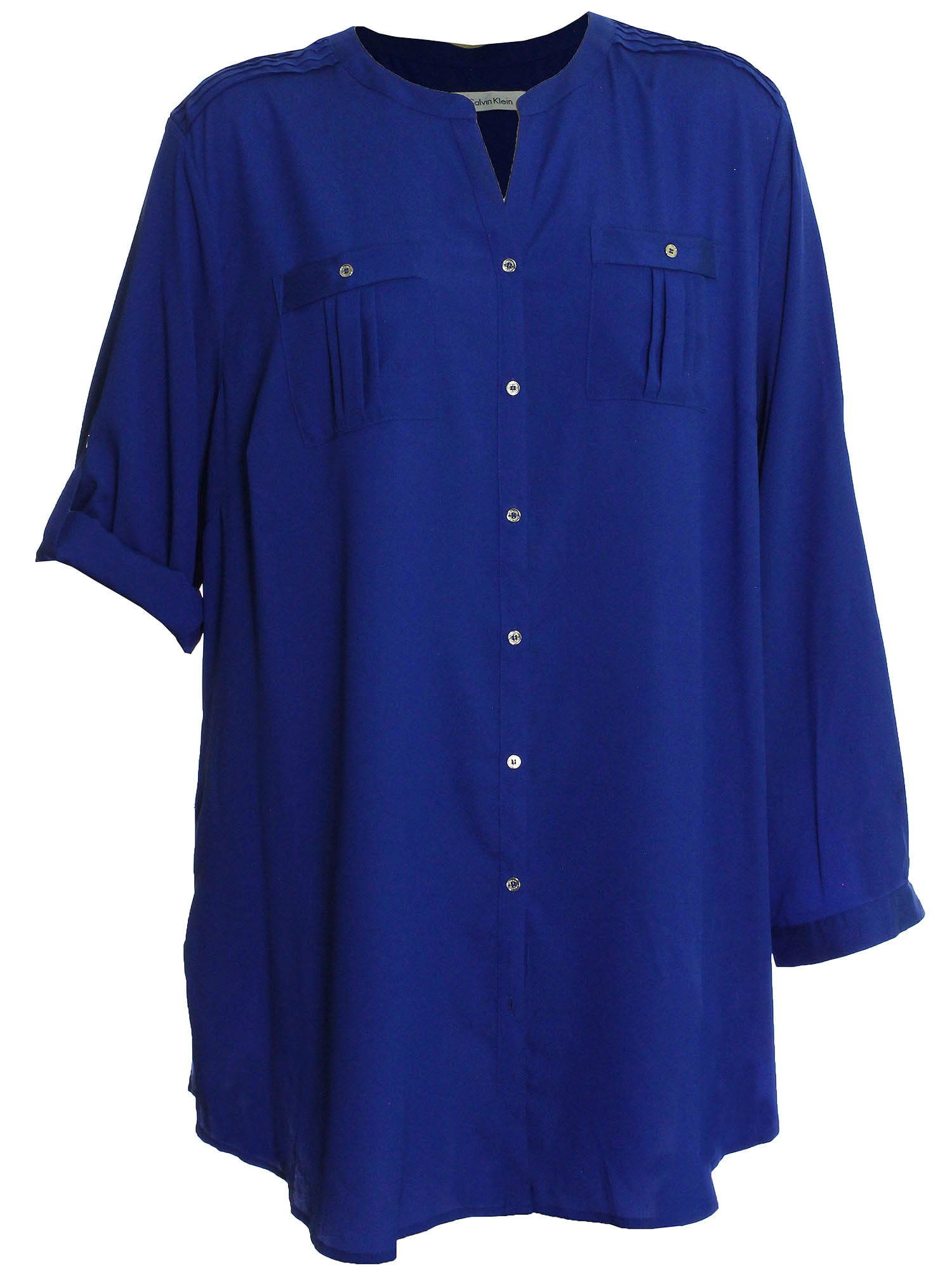 Calvin Klein Women's Plus Convertible Sleeve Button Down Tunic Shirt 2x ...