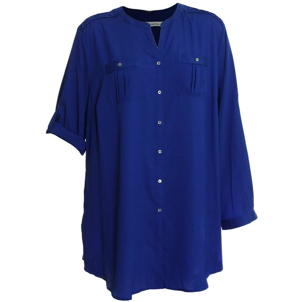 Calvin Klein Women's Plus Convertible Sleeve Button Down Tunic Shirt 2x