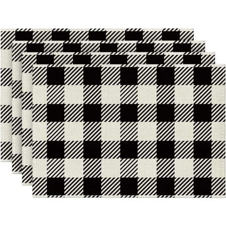

Black White Buffalo Plaid Placemats Set of 4 12x18 Inch Daily Holiday Check Table Mats for Party Kitchen Dining Decoration