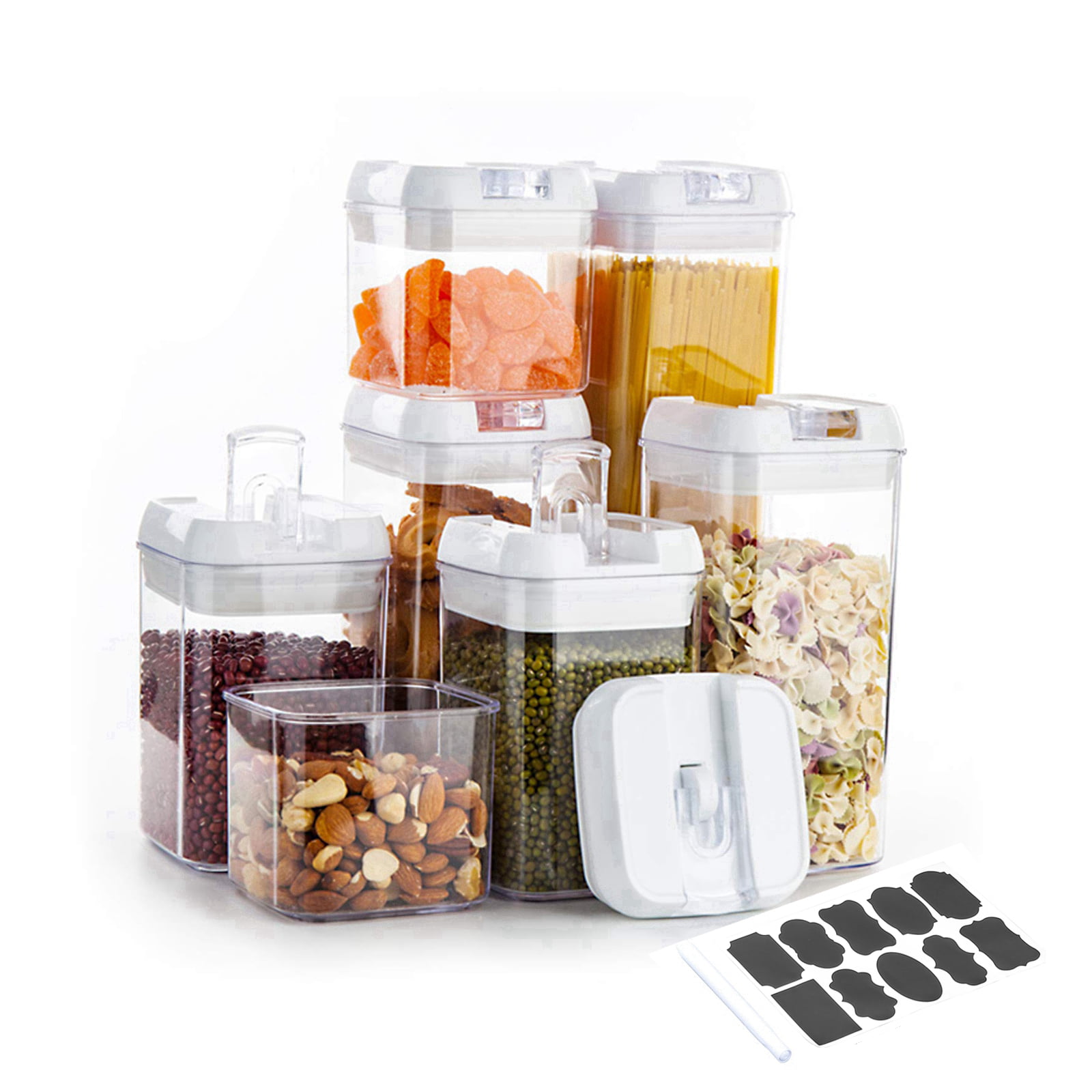 OMNISAFE Airtight Food Storage Container Set, 7pcs Kitchen & Pantry Organization Containers, BPA Free Clear Plastic Canisters for Cereal, Sugar 