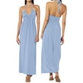 thumbnail image 3 of Yunliwuli Women Summer Dress V-Neck Low Cut Halter Lacing Backless Pleated Sleeveless Dresses, 3 of 8