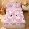 thumbnail image 2 of Homewish Halloween Ghost Zipper Queen Comforter Set with Fitted Sheet and 2 Pillowcases for Girls, Star Cute Bowknot Zipper Bedding Set, Baby Pink White, Pink Reversible, 2 of 7