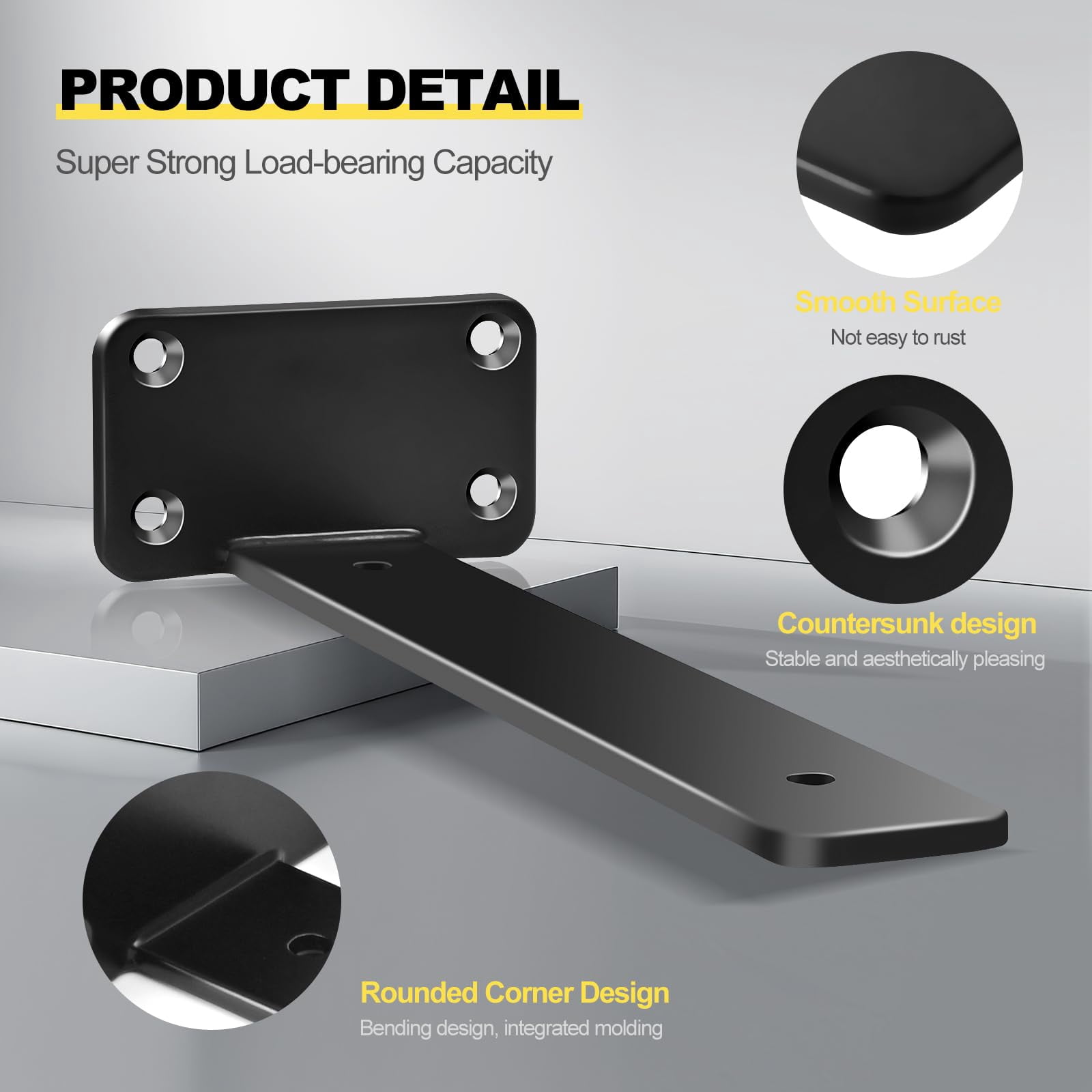 12 Pack - 10 Inch Black L Shelf Bracket (1/5 Thicked) Iron Floating Brackets Rustic Industrial Metal For Support