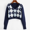thumbnail image 2 of Sweaters for women Fashion Women's Argyle Pattern Long Sleeve England Style Sweaters Ladies Top christmas sweater women, 2 of 3