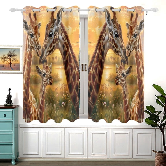 Mother and Baby Giraffes Love Curtain Black Out Thermal Insulation Curtains Aesthetic 54 Inch Length for Bedroom Living Room 2 panels set