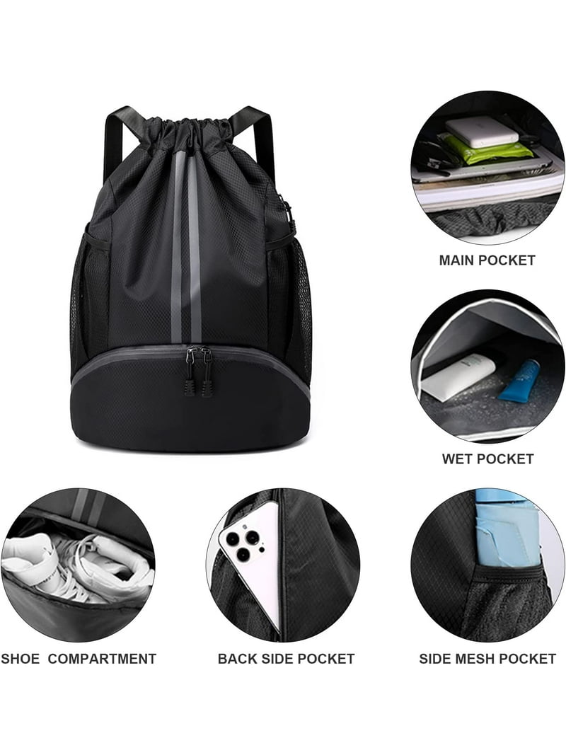 Drawstring Backpack with Shoe Compartment Waterproof Wet Pocket Amazon.com | BAVELOE Drawstring Backpack with Wet Pocket  main image 2
