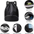 thumbnail image 3 of Swim Bag Sackpack, Lightweight Drawstring Backpack Training Gymsack with Dry Wet Compartment, Waterproof Casual Bags for Gym Shopping Swimming Yoga Sport (Black), 3 of 5