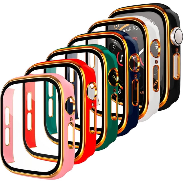 6-Pack Hard PC Case Compatible with Apple Watch 44mm Case with Tempered Glass Screen Protector, Hard PC Case Overall Protective Case for Men Women iWatch GPS Series 6/5/4/SE, Assorted