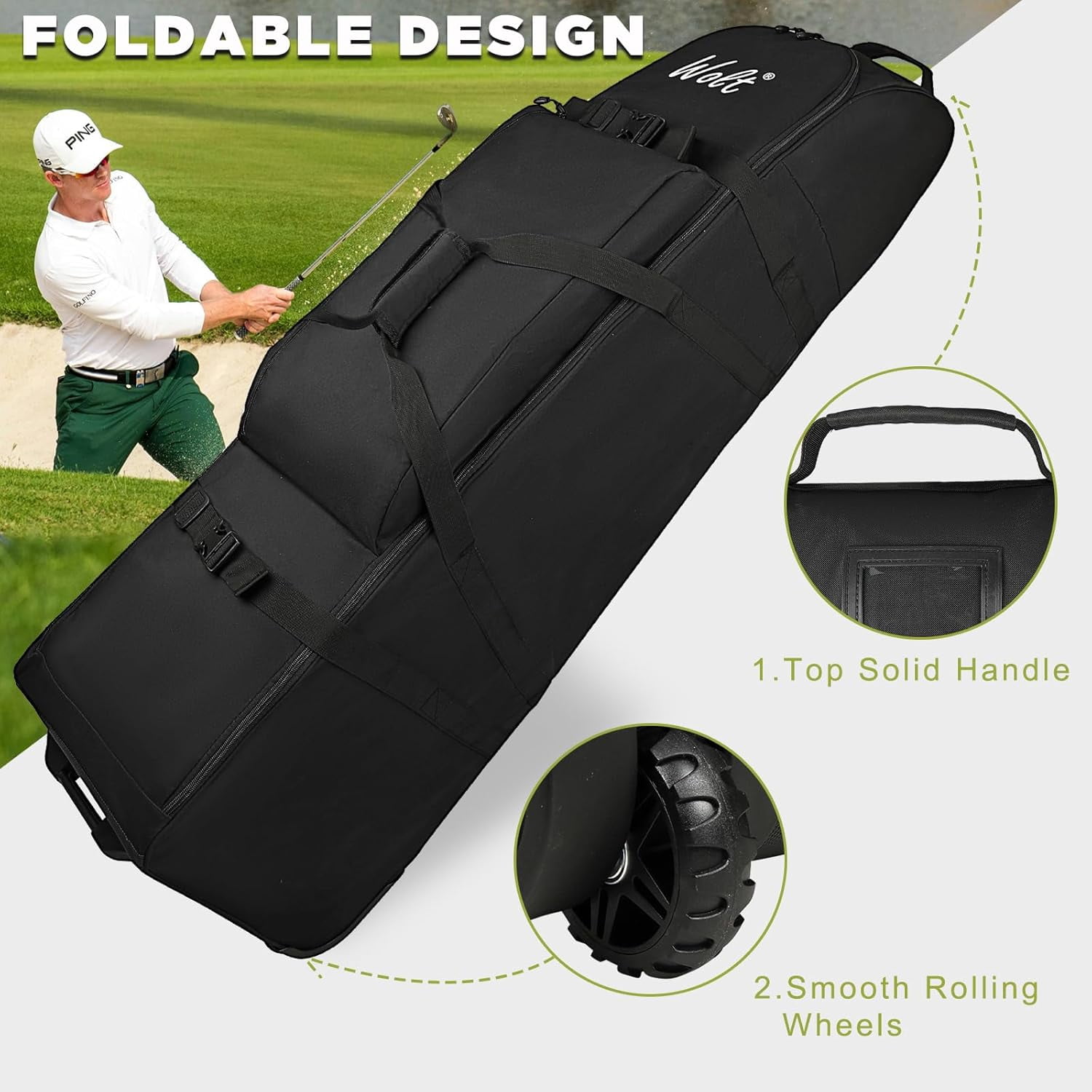 WOLT Golf Travel Club Bag With Support System Soft Padded Resistant and Waterproof Golf Travel Bag with Wheels for Airlines