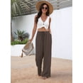 thumbnail image 4 of Wide Leg Pants for Women Drawstring Elastic Waist Trousers with Pockets Summer Vacation Clothes Brown XL, 4 of 9