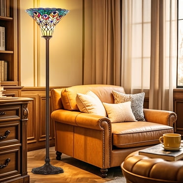 Uforic Tochiere Floor Lamp w/Foot Switch & Stained Glass Shade for Workplace Bedroom Living Space (Bulbs Excluded)