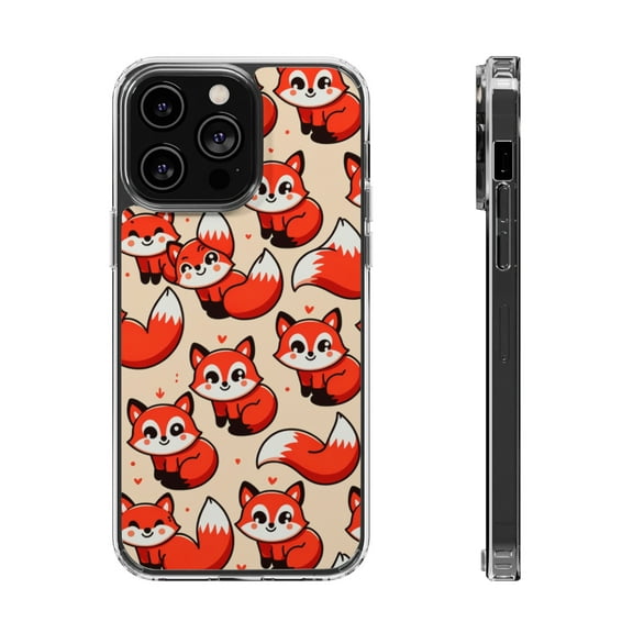 DistinctInk Hybrid (Acrylic / TPU) Clear Slim Fit Case for Apple iPhone 14 Pro MAX (6.7" Screen) - "Playful Foxes: A Cheerful Cartoon Pattern"