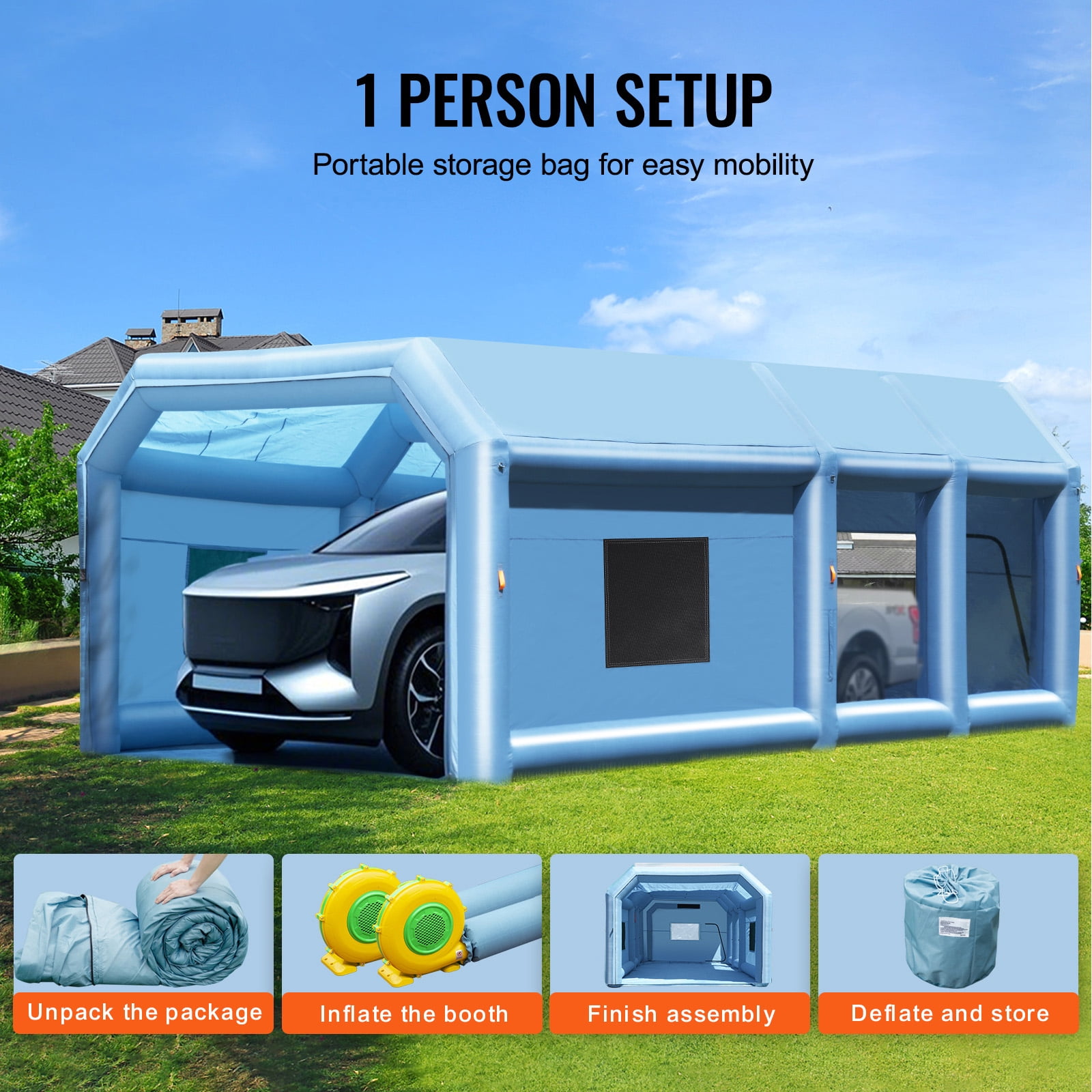 VEVOR Inflatable Paint Booth, 29.5 x 15.7 x 11.8 ft Inflatable Spray Booth, with 950W+750W Powerful Blowers and Air Filter System, Portable Car Paint Booth for Large Truck, Large Van, Large Machinery