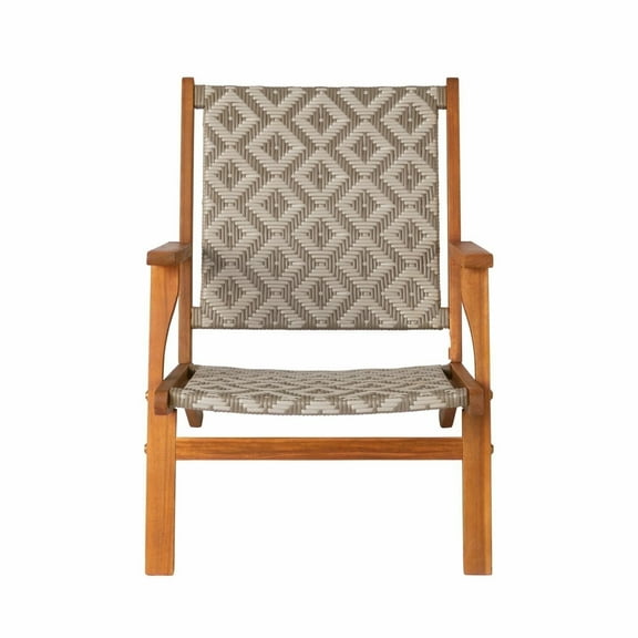 Vulcan Vega Outdoor Lounge Chair – Natural Stain, Woven Web Seat, Mid-Century Reclining Armchair