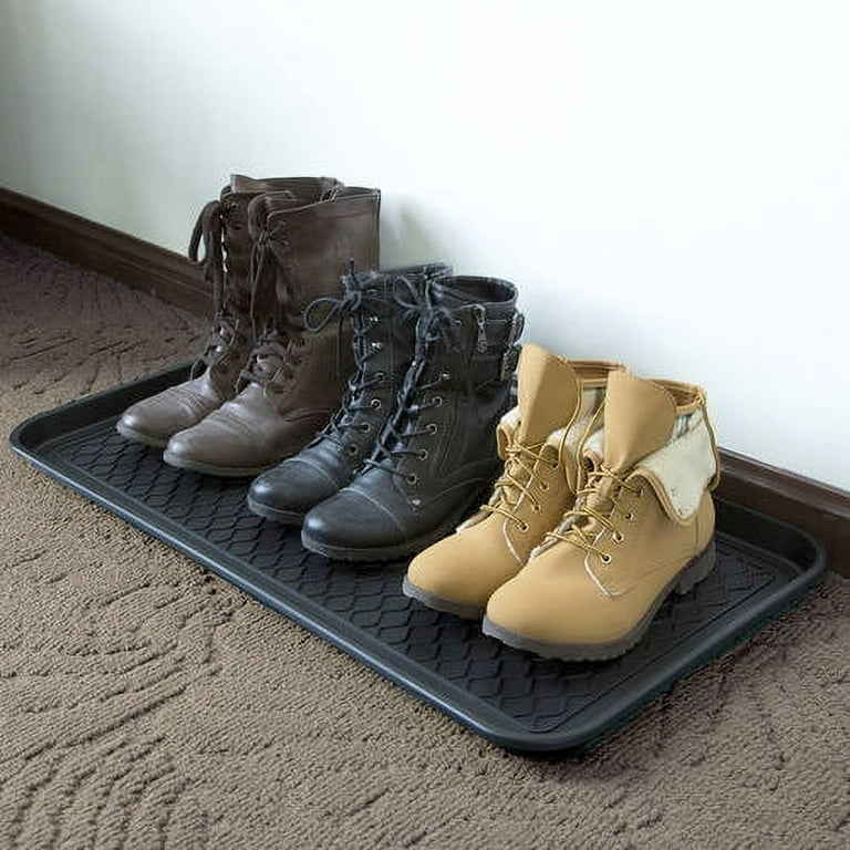 Irongate Heavy Duty Big Foot Boot Tray Door Mat - Set of 2 Multi Purpose Rugged Black Rubber All Weather Shoe Tray - Indoor Outdoor Entryway Garage