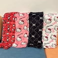 thumbnail image 3 of Pantalones de pijama de Hello Kitty para Halloween, pantalones suaves de tela elástica doble de lana de Anime Sanrio, regalo de cumpleaños de dibujos animados para mujer, 3 of 7