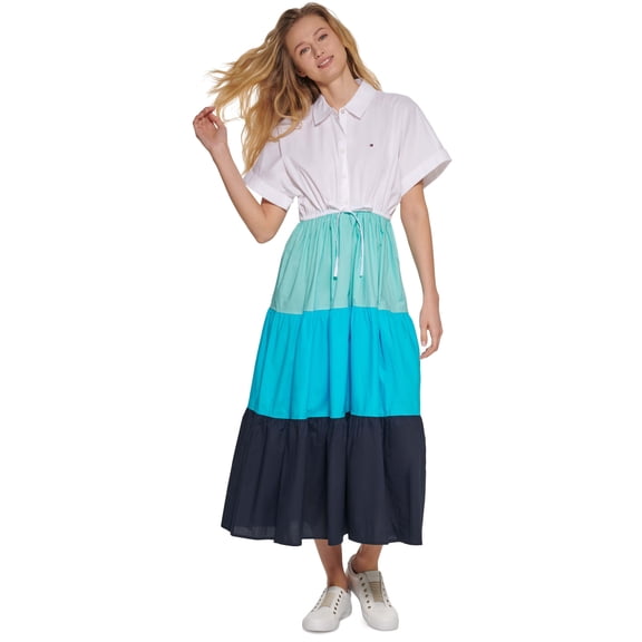 Tommy Hilfiger Color Blocked Maxi Shirtdress Bright White Multi M