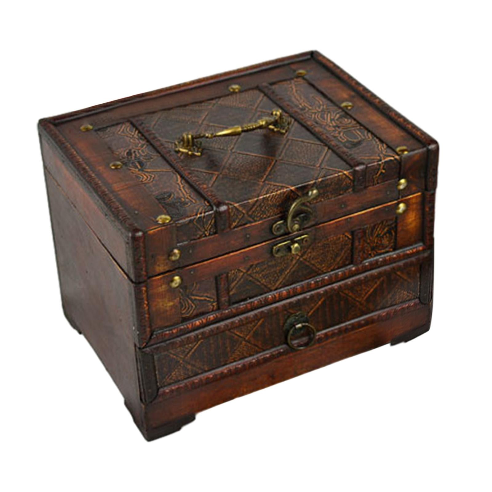 Vintage Wood Treasure Chest - Small Decorative Jewelry Keepsake Box For Trinkets & Gifts