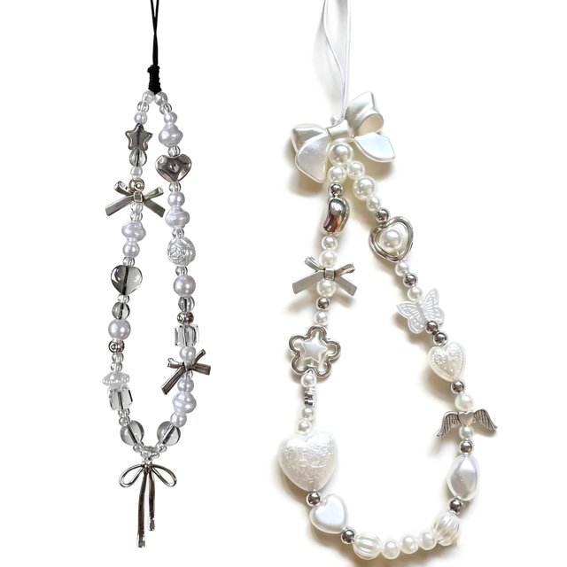 2 Piezas Correa De Encanto De Teléfono Mano Para Iphone Correa De Muñeca Cordón De Cámara Con Cuentas De Perlas Accesorios De Cadena Lindos Universales Para Iphone 17 Pro 16 15 Samsung Mujeres Niñas L