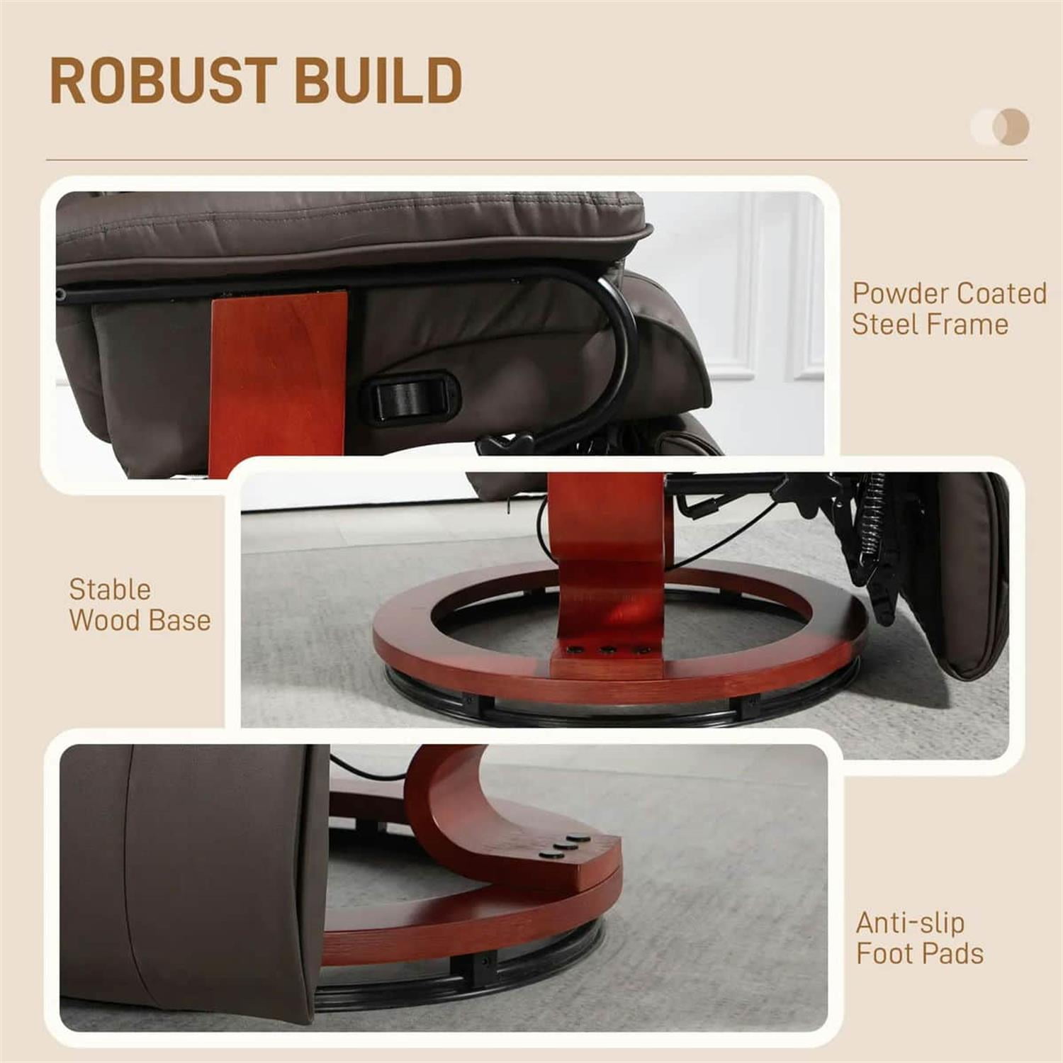 Demi Bonn 40" Modern RV Recliner, High-Quality PU Leather Swivel Armchair with Footrest for Living Room, Brown